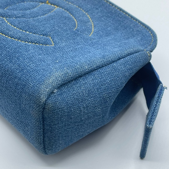 Chanel Denim Jean CC Logo Coco Vanity Makeup Cosmetic Case Pouch Vintage Bag - Picture 13 of 16